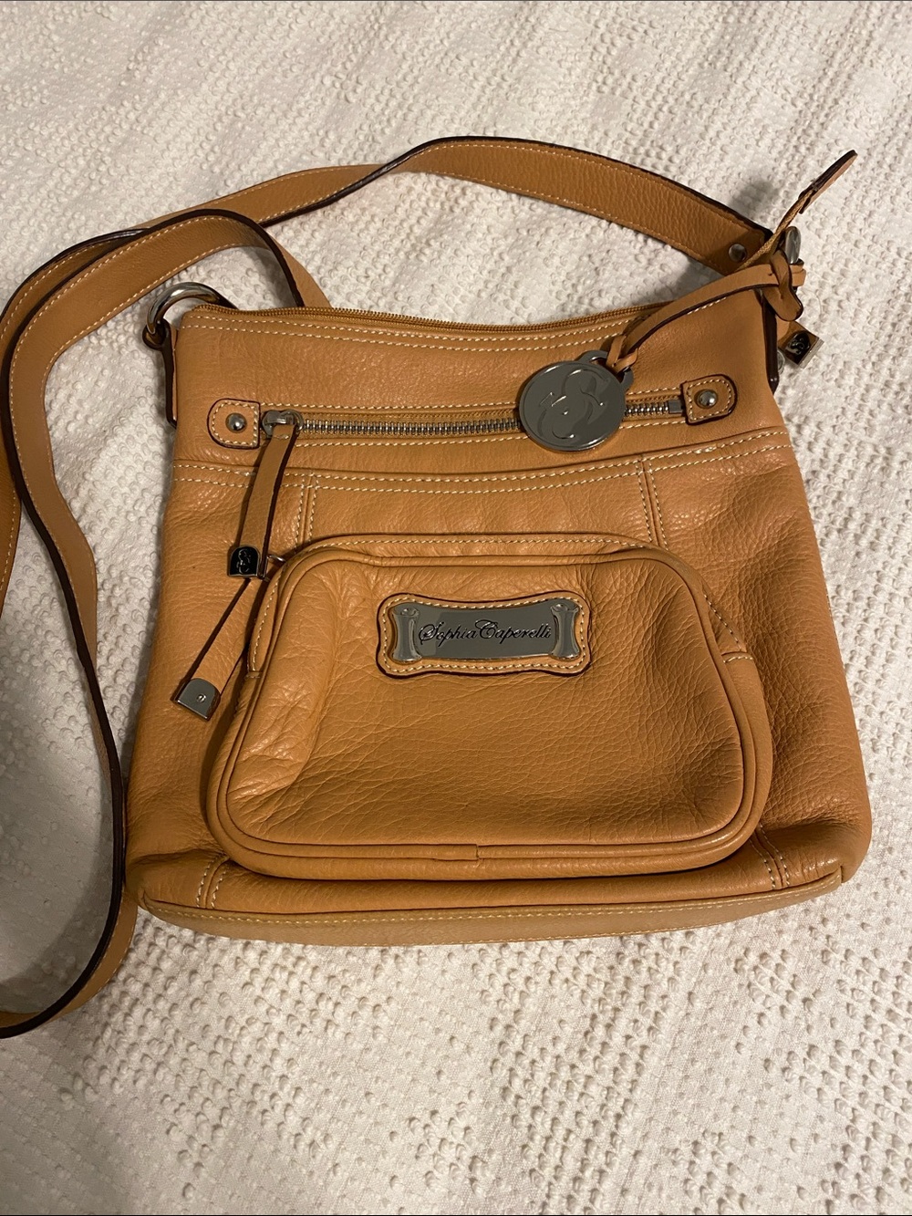 Sophia Caperelli Caramel Tan Leather Crossbody Bag, very clean minimal wear